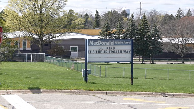 A middle school gym teacher at Macdonald Middle School in East Lansing has been placed on paid administrative leave while the district investigates his alleged use of a racial slur.
Mandatory Credit:	WSYM