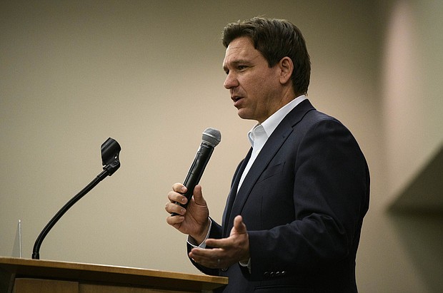 Florida Gov. Ron DeSantis speaks during an Iowa GOP reception on May 13, 2023 in Cedar Rapids, Iowa.
Mandatory Credit:	Stephen Maturen/Getty Images