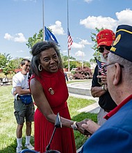 Lt. Gov. Winsome Earle-Sears greets veterans during last year's Memorial Day Ceremony.