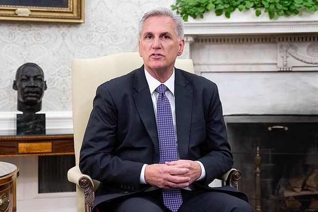 House Speaker Kevin McCarthy speaks during a meeting on the debt ceiling with President Joe Biden, not pictured, in the Oval Office of the White House in Washington, DC, on May 22.
Mandatory Credit:	Saul Loeb/AFP/Getty Images