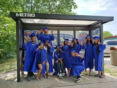 A METRO employee recently visited the Kashmere bus shelter and found excited seniors using it for a graduation photo backdrop.