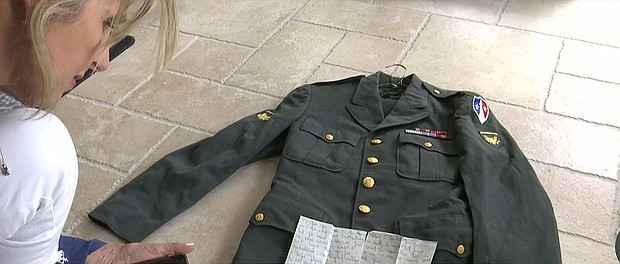 After almost 70 years of being preserved, a military uniform was found on the side of a rural road in Kansas City, Kansas. Inside the uniform was a love letter.
Mandatory Credit:	KCTV