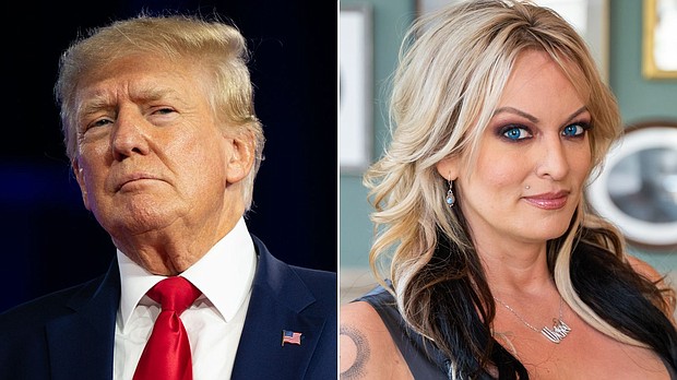 (L-R) Former President Donald Trump and Stormy Daniels are seen here in a split image.
Mandatory Credit:	Getty Images/FILE
