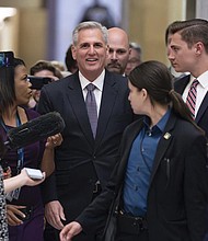 House Speaker Kevin McCarthy, R-Calif., at a news conference Wednesday after the House passed the debt ceiling bill at the Capitol in Washington. The bill now goes to the Senate.