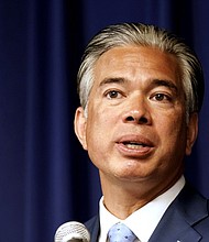 An investigation is underway after over a dozen migrants arrived in Sacramento, California, by private jet “with no prior arrangement or care in place,” California Attorney General Rob Bonta said on June 3. Bonta is seen here in June 2022.
Mandatory Credit:	Rich Pedroncelli/AP/FILE