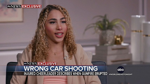 A Texas cheerleader who was shot and critically injured after another girl mistakenly opened the wrong car door says she …