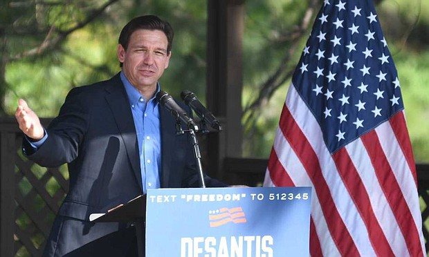 Florida Gov. Ron DeSantis speaks outside Okatie Ale