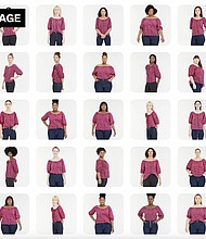Google's new virtual try-on feature uses generative AI to show clothes on a wide selection of body types. Although the models are real, the tool learned to match the shape of the shirt to the person in varying angles.
Mandatory Credit:	Google