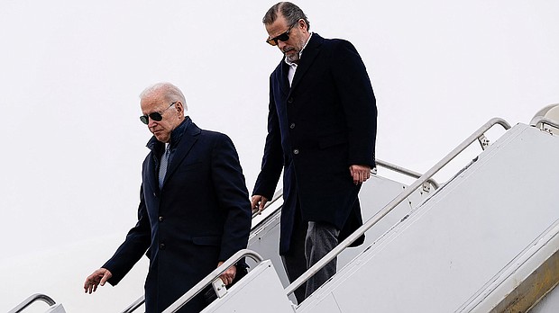 U.S. President Joe Biden and son Hunter Biden disembark from Air Force One at Hancock Field Air National Guard Base in Syracuse, New York, U.S., February 4, 2023.
Mandatory Credit:	Elizabeth Frantz/Reuters/FILE