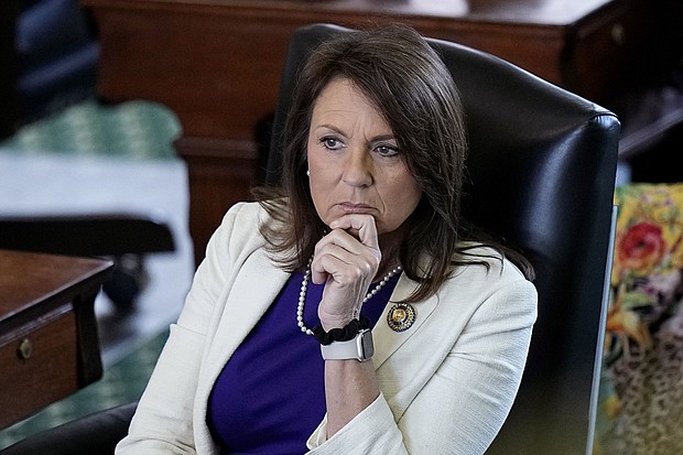 Texas state Sen. Angela Paxton, wife of impeached state Attorney General Ken Paxton, sits in the Senate Chamber at the Texas Capitol in Austin, Texas, on May 29.
Mandatory Credit:	Eric Gay/AP