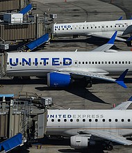 United Airlines aircrafts are parked at Newark Liberty International Airport in Newark, New Jersey, on March 9, 2023.
Mandatory Credit:	Ed Jones/AFP/Getty Images/FILE
