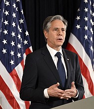 US Secretary of State Antony Blinken gives a speech at the Helsinki City Hall in Helsinki, Finland, on June 2. Blinken said on June 25 that the insurrection in Russia led by the Wagner paramilitary group shows “cracks” in Russian President Vladimir Putin’s role as a leader.
Mandatory Credit:	Emmi Korhonen/Lehtikuva/AFP/Getty Images