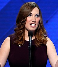 Sarah McBride speaks during the final day of the Democratic National Convention in Philadelphia on July 28, 2016.
Mandatory Credit:	J. Scott Applewhite/AP