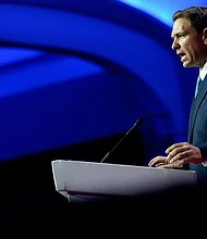 Republican presidential candidate Florida Gov. Ron DeSantis addresses The Faith and Freedom Coalition's 2023 "Road to Majority" conference in Washington, DC, on June 23.
Mandatory Credit:	Elizabeth Frantz/Reuters