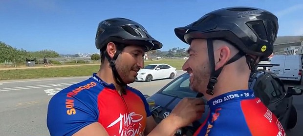 Luke Leonhard and Manuel Cardona aren't avid cyclists. But have found joy in training, connecting, and growing closer to other riders as part of the AIDS/LifeCycle.
Mandatory Credit:	KPIX