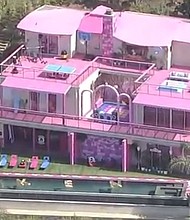 Barbie's dreamhouse comes to life in Malibu with this three-story lookalike to Barbie's iconic mansion that looks a lot like a set out of Warner Bros. upcoming "Barbie" movie.
Mandatory Credit:	KABC