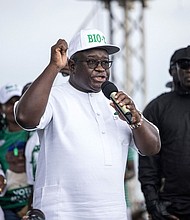 Sierra Leone’s President Maada Bio, here on June 20, has been reelected for a second term in office.
Mandatory Credit:	John Wessels/AFP/Getty Images