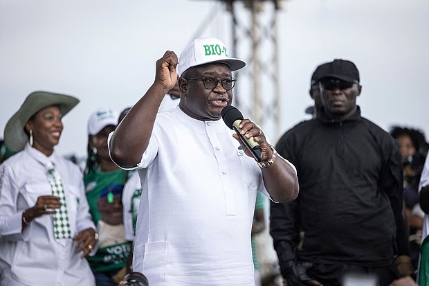 Sierra Leone’s President Maada Bio, here on June 20, has been reelected for a second term in office.
Mandatory Credit:	John Wessels/AFP/Getty Images