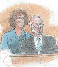 Patrick Crusius, left, and defense attorney Joe Spencer Jr., listen to US District Judge David Guaderrama at a sentencing hearing Wednesday, July 5, 2023.
Mandatory Credit:	Nacho Garcia, Jr.