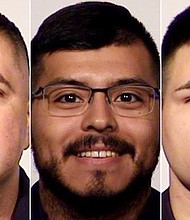 The officers charged, from left -- Sgt. Alfred Flores and Officers Eleazar Alejandro and Nathaniel Villalobos.
Mandatory Credit:	San Antonio Police Department/AP