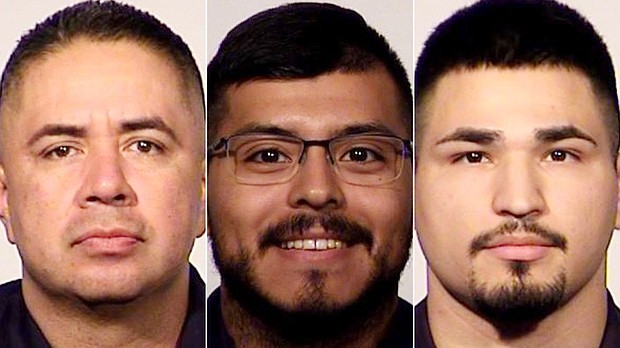 The officers charged, from left -- Sgt. Alfred Flores and Officers Eleazar Alejandro and Nathaniel Villalobos.
Mandatory Credit:	San Antonio Police Department/AP