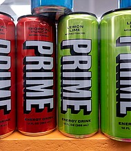 Various flavors of the energy drink PRIME for sale in a shop window in London.
Mandatory Credit:	Mike Kemp/In Pictures/Getty Images