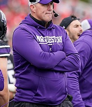 Northwestern head coach Pat Fitzgerald watches during an NCAA college football game against Ohio State in Evanston, Illinois.
Mandatory Credit:	Nam Y. Huh/AP