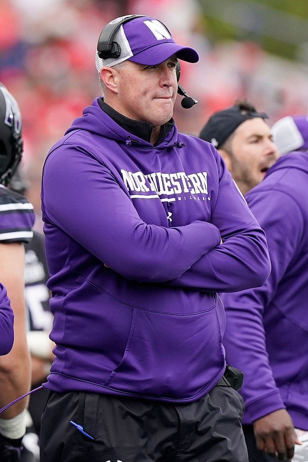 Northwestern head coach Pat Fitzgerald watches during an NCAA college football game against Ohio State in Evanston, Illinois.
Mandatory Credit:	Nam Y. Huh/AP