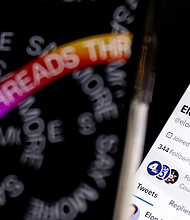 An illustration picture shows two mobile phones displaying the login page of the social media app 'Threads' (L) and the 'Twitter' account of Elon Musk in Los Angeles on June 6. The new messaging app launched by Mark Zuckerberg is a direct competitor to Musk's Twitter.
Mandatory Credit:	Etienne Laurent/EPA-EFE/Shutterstock