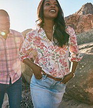 Him:
Coastline Cord Tranquil Check Color: Candy Rose $138
Boracay Jean
Color: Medium Indigo Wash $138
Her:
Hidden Bliss Cord Long Sleeve Shirt Color:
Coconut $138
Boracay Indigo Raw Edge Skirt Color: Bleach
Wash $110