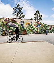 Wild Wonderland mosaic mural on display at Midtown Park in Midtown Houston