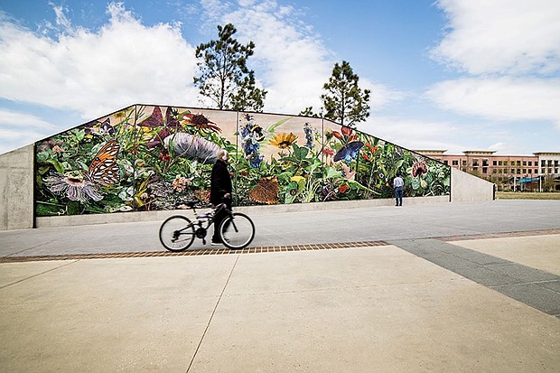 Wild Wonderland mosaic mural on display at Midtown Park in Midtown Houston