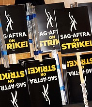 SAG-AFTRA members seen July 7 is poised to go on strike after talks with major studios and streaming services have failed.
Mandatory Credit:	SAG-AFTRA
