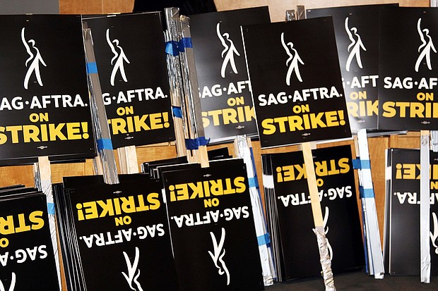SAG-AFTRA members seen July 7 is poised to go on strike after talks with major studios and streaming services have failed.
Mandatory Credit:	SAG-AFTRA