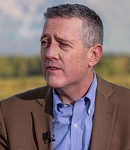 James Bullard, president and chief executive officer of the Federal Reserve Bank of St. Louis, speaks during a Bloomberg Television interview at the Jackson Hole economic symposium in Moran, Wyoming, on August 26, 2022.
Mandatory Credit:	David Paul Morris/Bloomberg via Getty Images