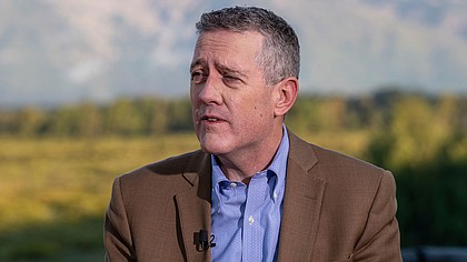James Bullard, president and chief executive officer of the Federal Reserve Bank of St. Louis, speaks during a Bloomberg Television interview at the Jackson Hole economic symposium in Moran, Wyoming, on August 26, 2022.
Mandatory Credit:	David Paul Morris/Bloomberg via Getty Images