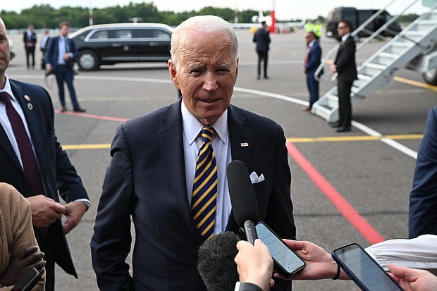 President Joe Biden, seen here, in Lithuania on July 12, is in Helsinki, Finland, for a summit with Nordic leaders, offering an opportunity for the countries to bolster security cooperation amid threats from Russia and China.
Mandatory Credit:	Andrew Caballero-Reynolds/AFP/Getty Images
