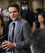 Rep. Matt Gaetz speaks in the US Capitol Visitors Center on November 15, 2022 in Washington, DC.
Mandatory Credit:	Alex Wong/Getty Images