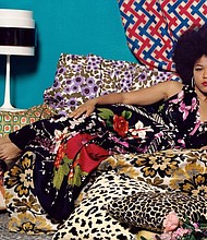 Mickalene Thomas, “Tell Me What You’re Thinking,” 2016. Chromogenic print on paper. Bowdoin College Museum of Art