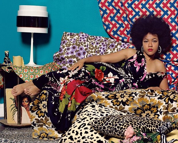 Mickalene Thomas, “Tell Me What You’re Thinking,” 2016. Chromogenic print on paper. Bowdoin College Museum of Art