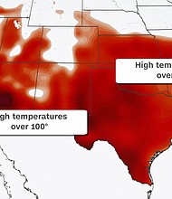 This graphic shows temperatures through midweek as another dangerous summer heat wave takes hold.
Mandatory Credit:	CNN