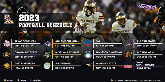 The Prairie View A&M University Panther football team has announced kick-off times for the 2023 season, which includes four home …