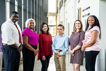 From left to right, the PVAMU GET-PHIT faculty team: Drs. Max Winshell Fontus, Sharon McWhinney, Naznin Sultana, Seungchan Kim, Noushin Ghaffari, and Andrea McDonald.