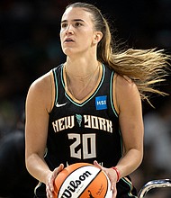 Sabrina Ionescu competes in the WNBA All-Star three-point contest.
Mandatory Credit:	Ellen Schmidt/AP