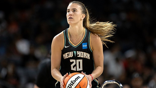 Sabrina Ionescu competes in the WNBA All-Star three-point contest.
Mandatory Credit:	Ellen Schmidt/AP