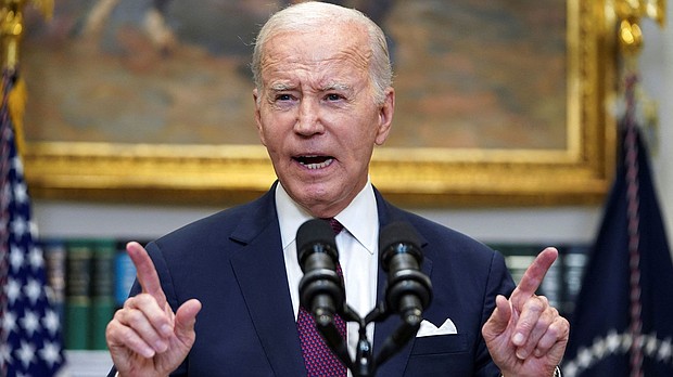 President Joe Biden speaks after the US Supreme Court's 6-3 decision to strike down affirmative action programs at colleges and universities.
Mandatory Credit:	Kevin Lamarque/Reuters