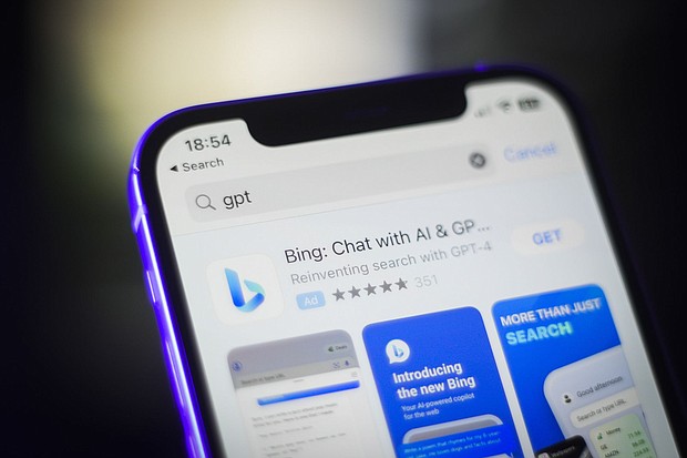 The Bing app is pictured here in the Apple App Store. Microsoft on Tuesday announced a more secure version of its AI-powered Bing.
Mandatory Credit:	Jaap Arriens/NurPhoto/Getty Images