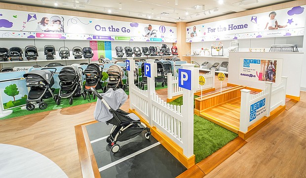 The new store features samples of different terrains, such as grass and cement, for shoppers to sample strollers in different environments.
Mandatory Credit:	Jarrett Birnbaum/American Dream