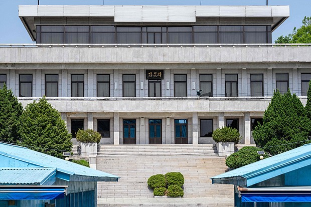 This photo, taken on May 9, shows North Korea's Panmon Hall (back) from the truce village of Panmunjom in the Joint Security Area of the Demilitarized Zone separating North and South Korea.
Mandatory Credit:	Anthony Wallace/AFP/Getty Images/File
