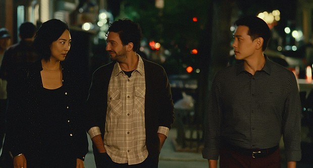Greta Lee, John Magaro and Teo Yoo in "Past Lives." The film forgoes the need for a bad guy in its romantic drama. "It’s really about three adults doing their best to behave as adults," said  Lee.
Mandatory Credit:	Courtesy A24